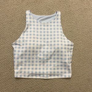 white and blue athletic crop top